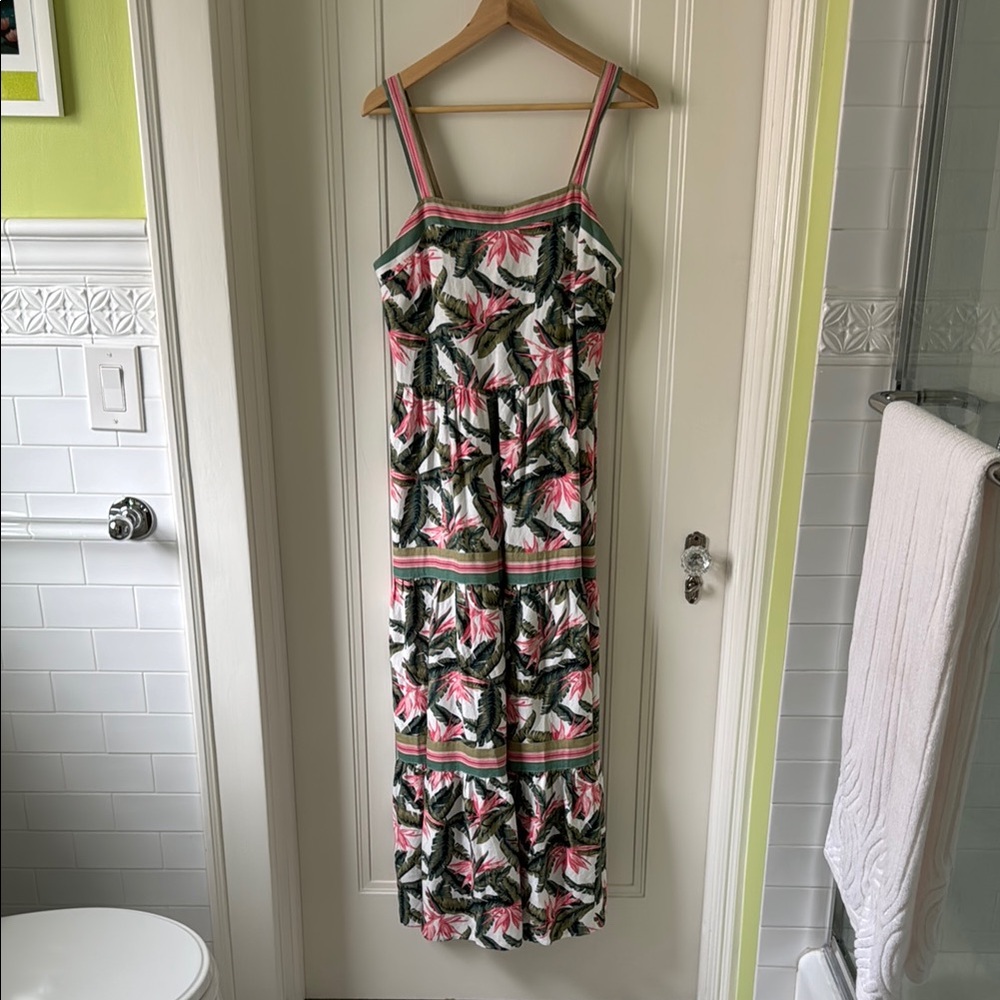 LOFT Tropical Print Maxi Dress with Pink and Green